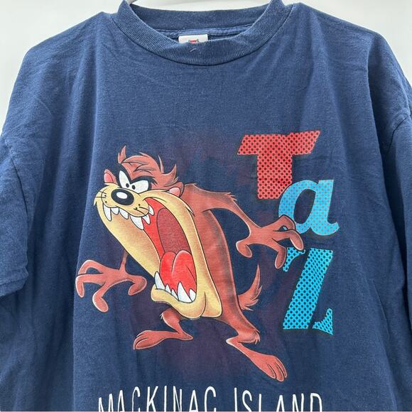 Vintage 90s Looney Tunes Taz Mackinac Island Short‎ Sleeve Tee Shirt Size L - Picture 2 of 8